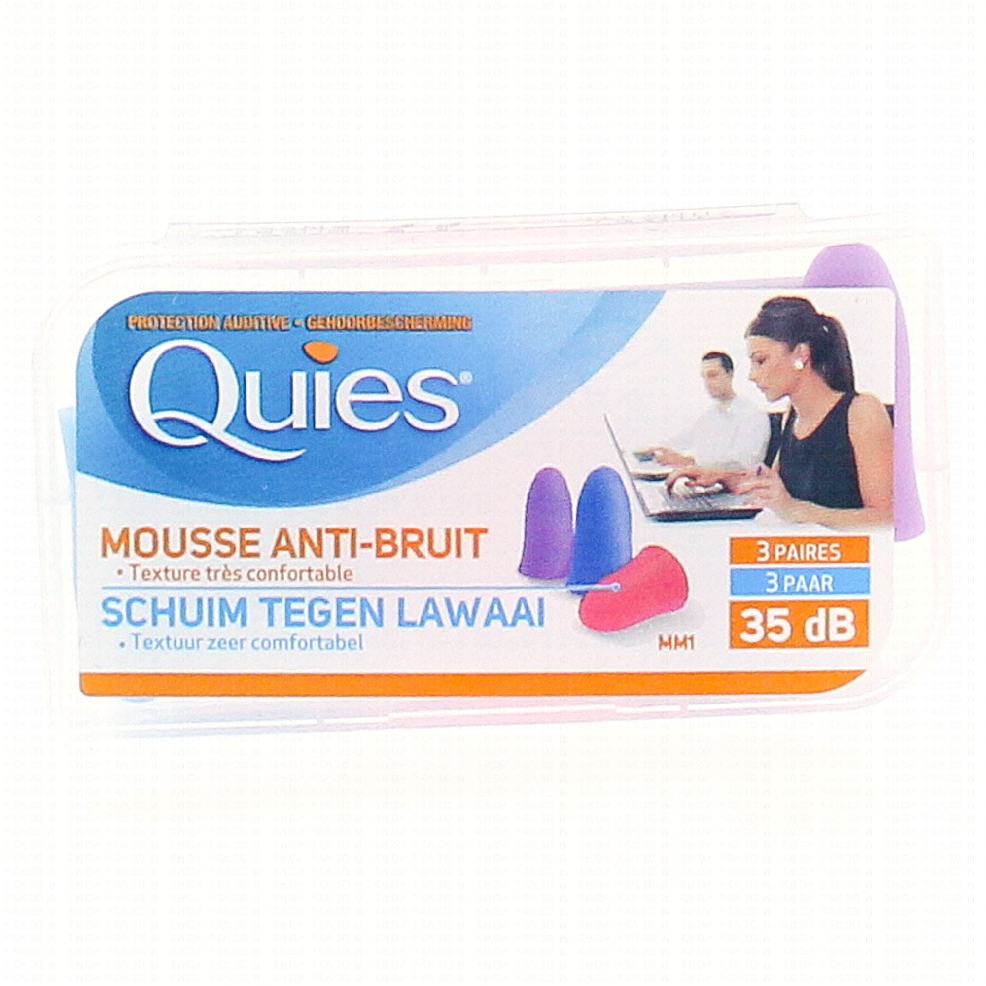 QUIES Protections auditives mousse anti-bruit boîte de 3 paires -  Parapharmacie Prado Mermoz