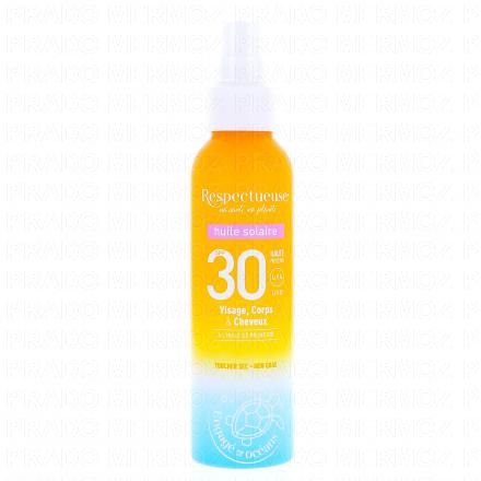 RESPECTUEUSE Huile Solaire SPF30 visage, corps et cheveux 100ml