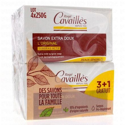 CAVAILLÈS Savon surgras L'original extra doux (lot de 4 pains de 250g)