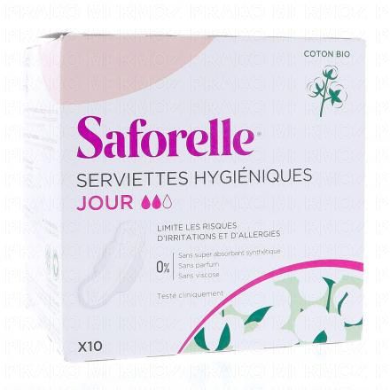 SAFORELLE Coton protect serviettes hygiéniques extra fines avec ailettes x 10