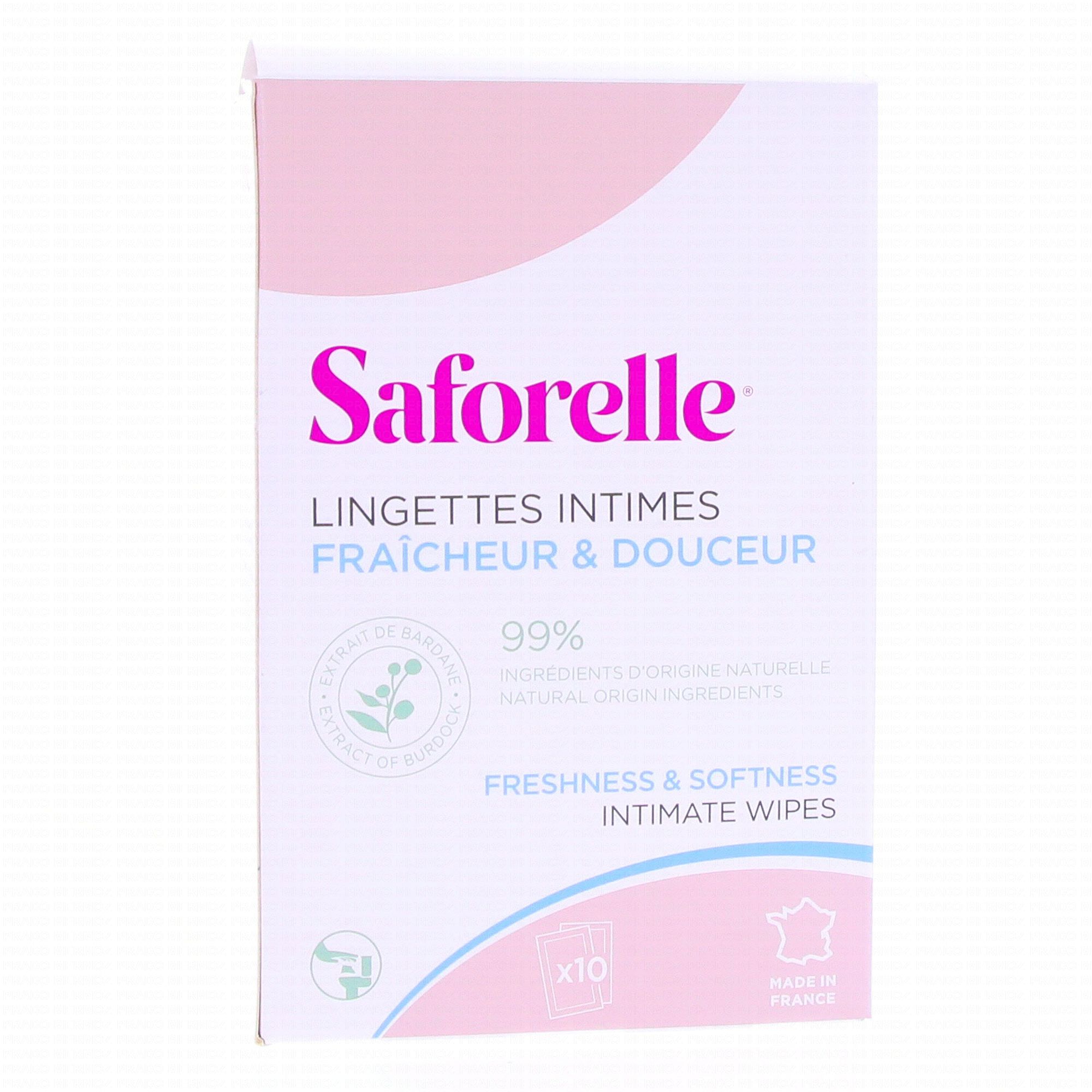 SAFORELLE Lingettes nettoyantes intime x 10 sachets individuels -  Parapharmacie Prado Mermoz