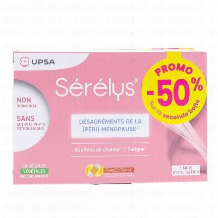SERELYS Meno Ménopause Bouffées de chaleur Sueurs nocturnes Fatigue (boite de 60 gélules (-50% sur la 2ème boite))