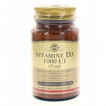 SOLGAR Vitamine D3 1000 UI (25µg) 100 comprimés à croquer