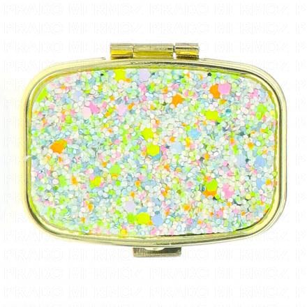 STELLA GREEN Pilulier avec miroir (motif paillet&eacute; pastel rose-orange-vert-blanc)
