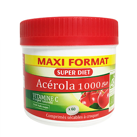 SUPERDIET Acérola 1000 vitamine C bio (pot de 60 comprimés)