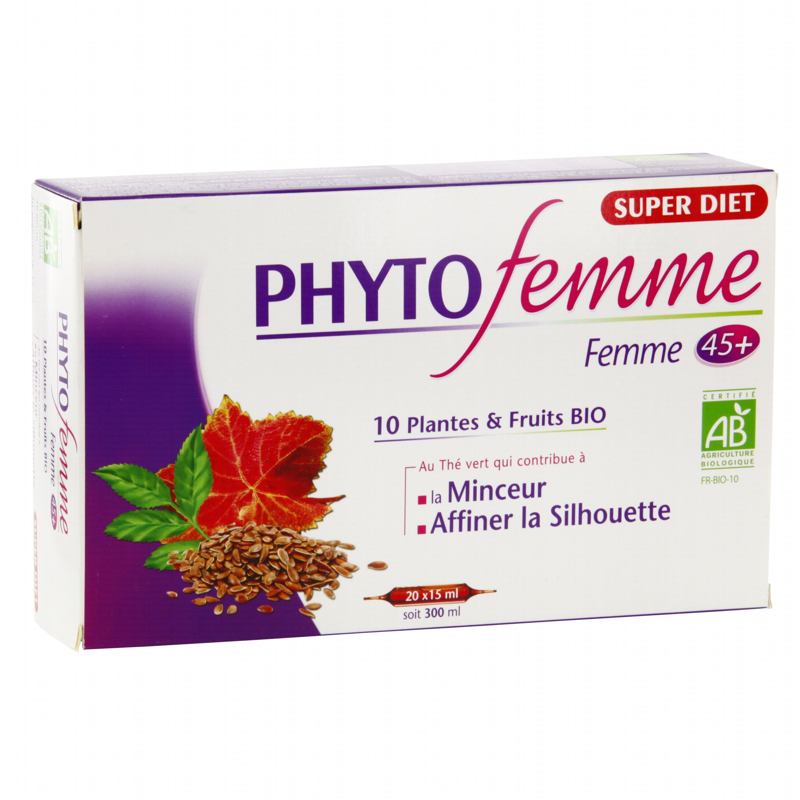 SUPER DIET Phytofemme thé vert minceur bio 20 ampoules Parapharmacie