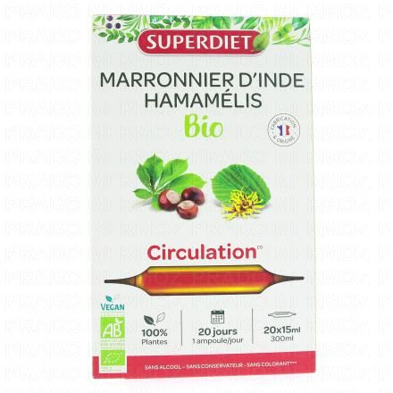 SUPERDIET Circulation marronnier d'inde et hammamélis bio 20 ampoules