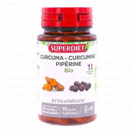 SUPERDIET Curcuma Curcumine Pipérine bio x45 gélules
