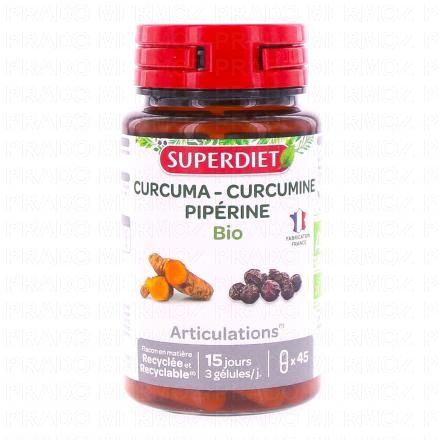 SUPERDIET Curcuma Curcumine Pipérine bio x45 gélules
