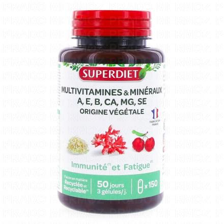 SUPERDIET Multivitamines & Minéraux A, E, B, Calcium, Magnésium, Sélénium 150 gélules