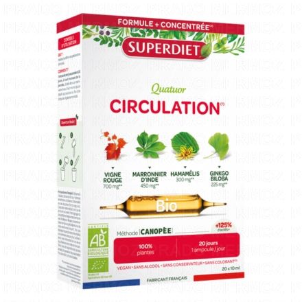 SUPERDIET Quatuor circulation Bio (bo&icirc;te de 20 ampoules)