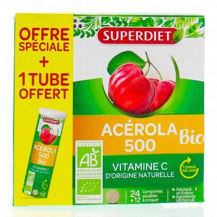 SUPERDIET acerola 500 bio 24 comprimés sécables + 12 à croquer