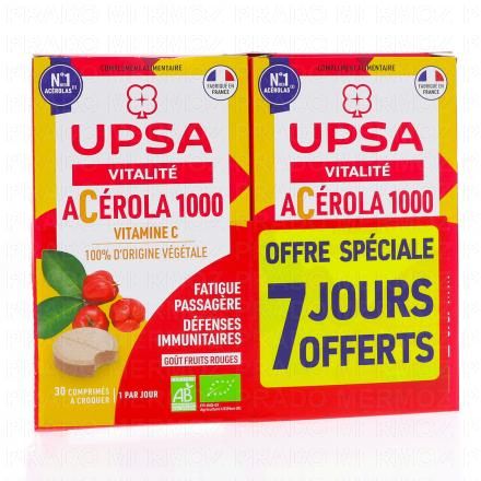 UPSA Vitalité Acérola 100 bio x30 comprimés à croquer lot de 2