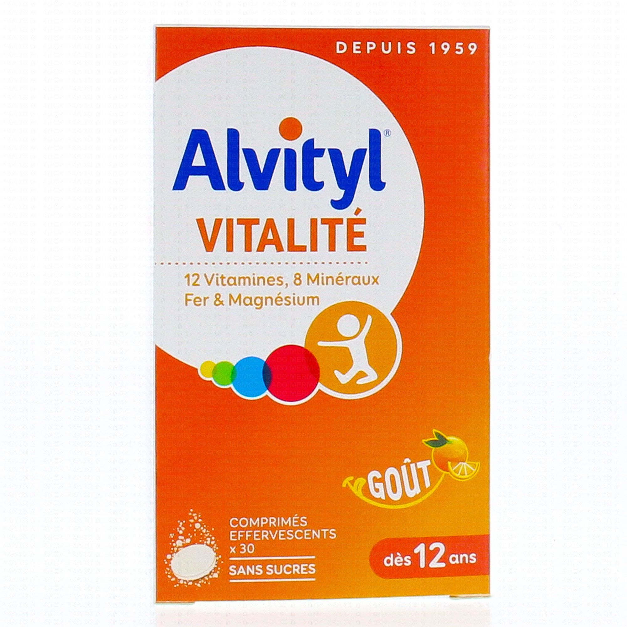 ALVITYL Vitalité - Effervescent goût Orange sans sucres x30 comprimés -  Parapharmacie Prado Mermoz