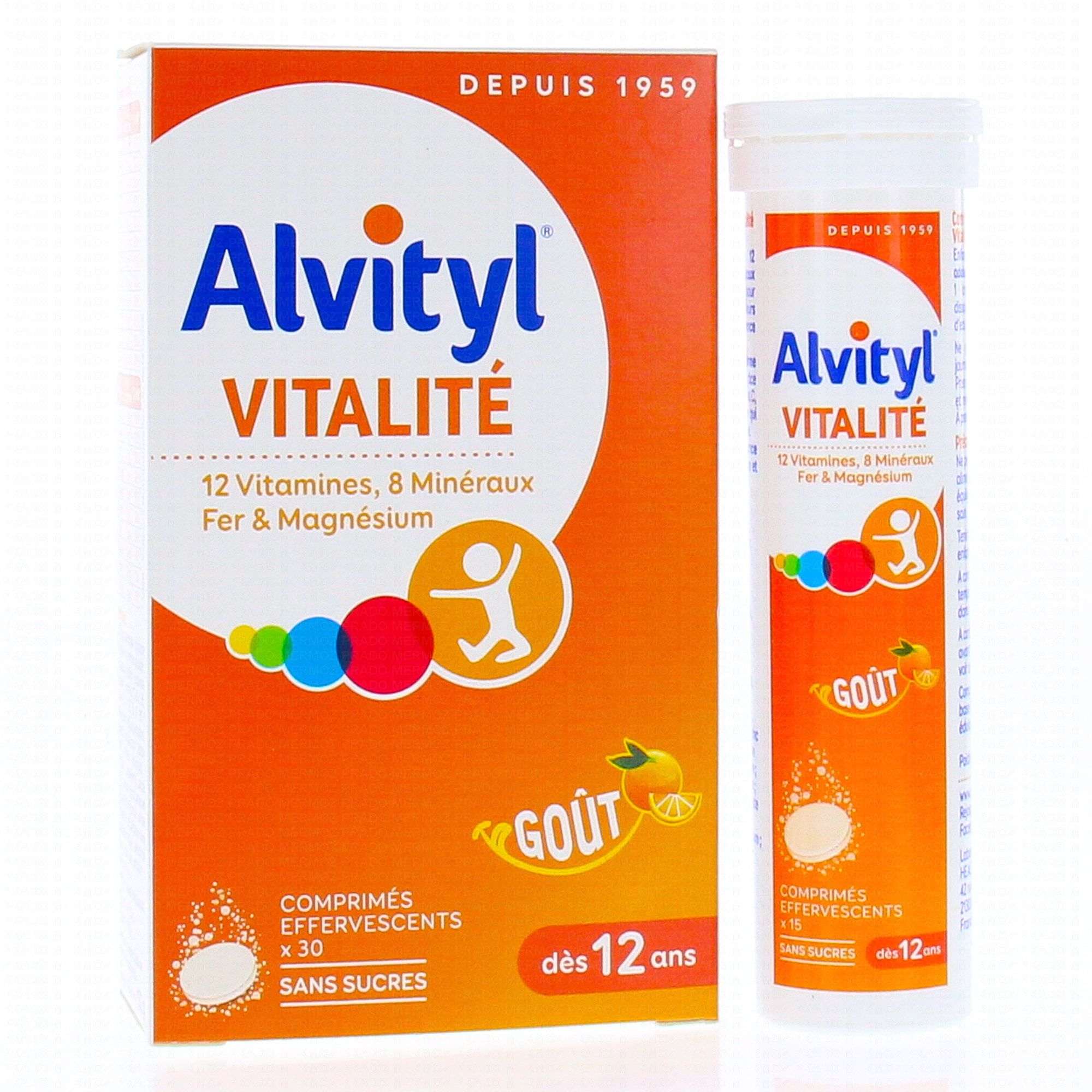ALVITYL Vitalité - Effervescent goût Orange sans sucres x30 comprimés -  Parapharmacie Prado Mermoz