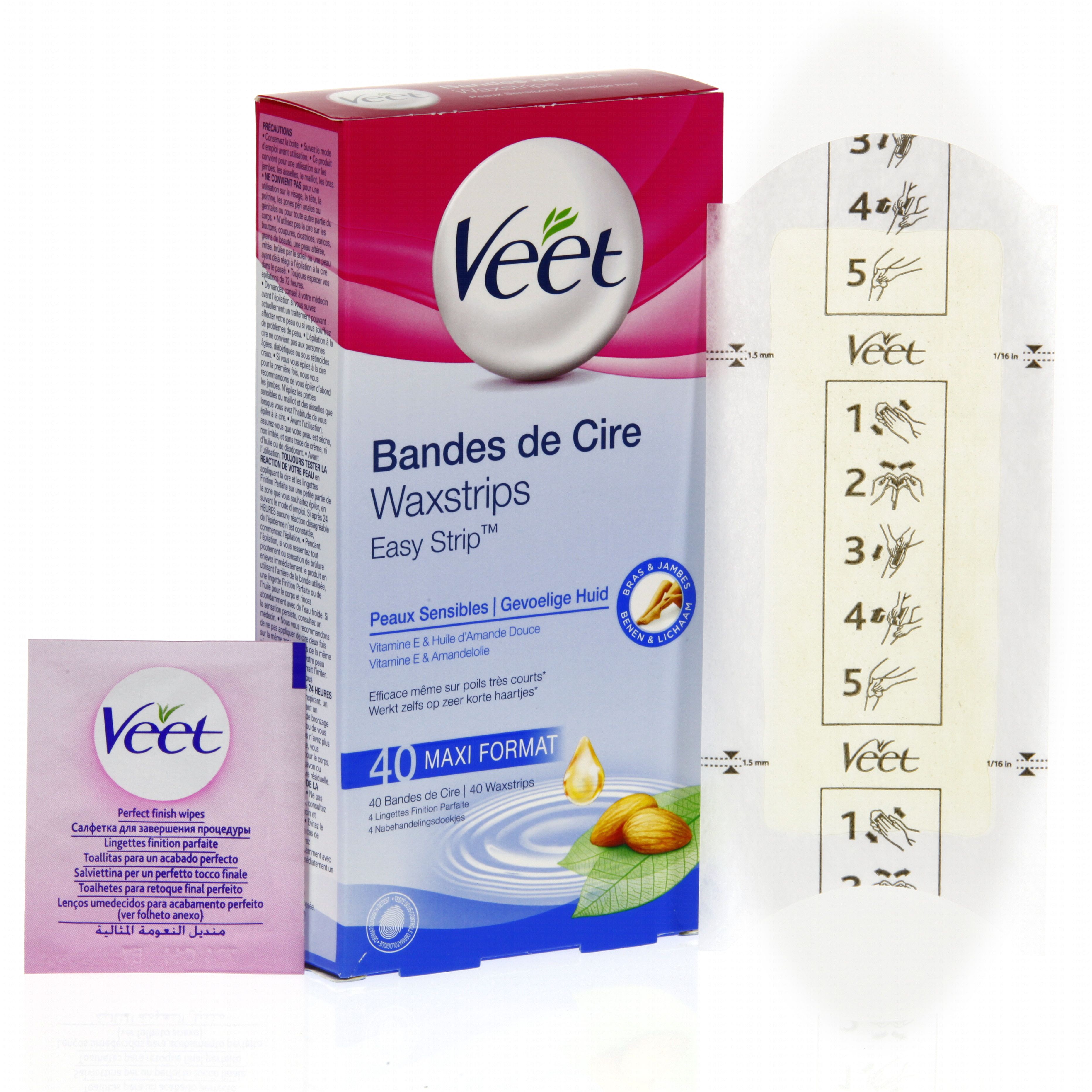 VEET Bandes de cire froide corps peaux sensibles x 40 + 4 VEET Bandes de cire froide corps peaux sensibles x 40 + 4