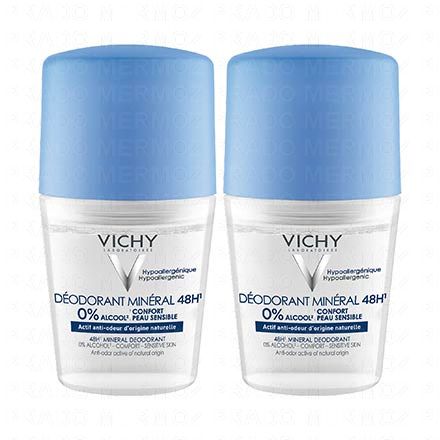 VICHY Déodorant minéral 48h sans alcool roll-on (lot de 2 x 50 ml)