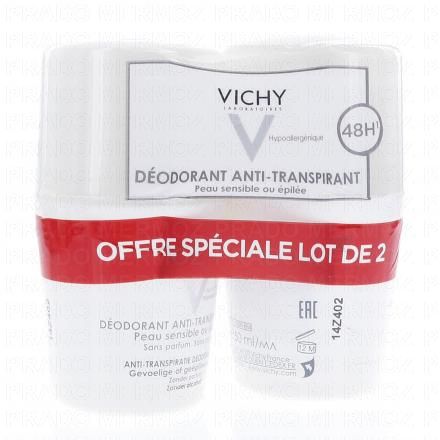 VICHY Déodorant anti-transpirant 48h peau sensible ou épilée lot de 2 roll'ons x 50ml