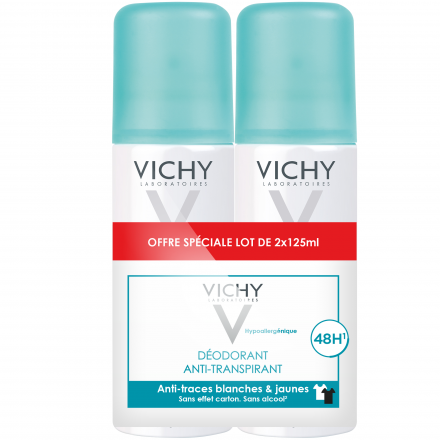 VICHY Déodorant traitement anti-transpirant 48h anti-traces blanches & jaunes (lot de 2 aérosols x 125ml)