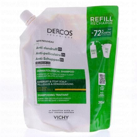 Dercos - Shampooing traitant anti-pelliculaire cheveux secs eco-recharge 390 ml