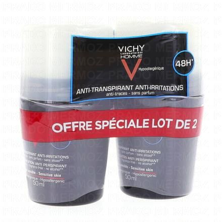 VICHY Homme déodorant peau sensible (lot de 2 roll on 50ml)