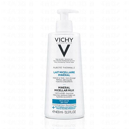VICHY Pureté Thermale - Lait micellaire minéral peau sèche flacon pompe 400ml