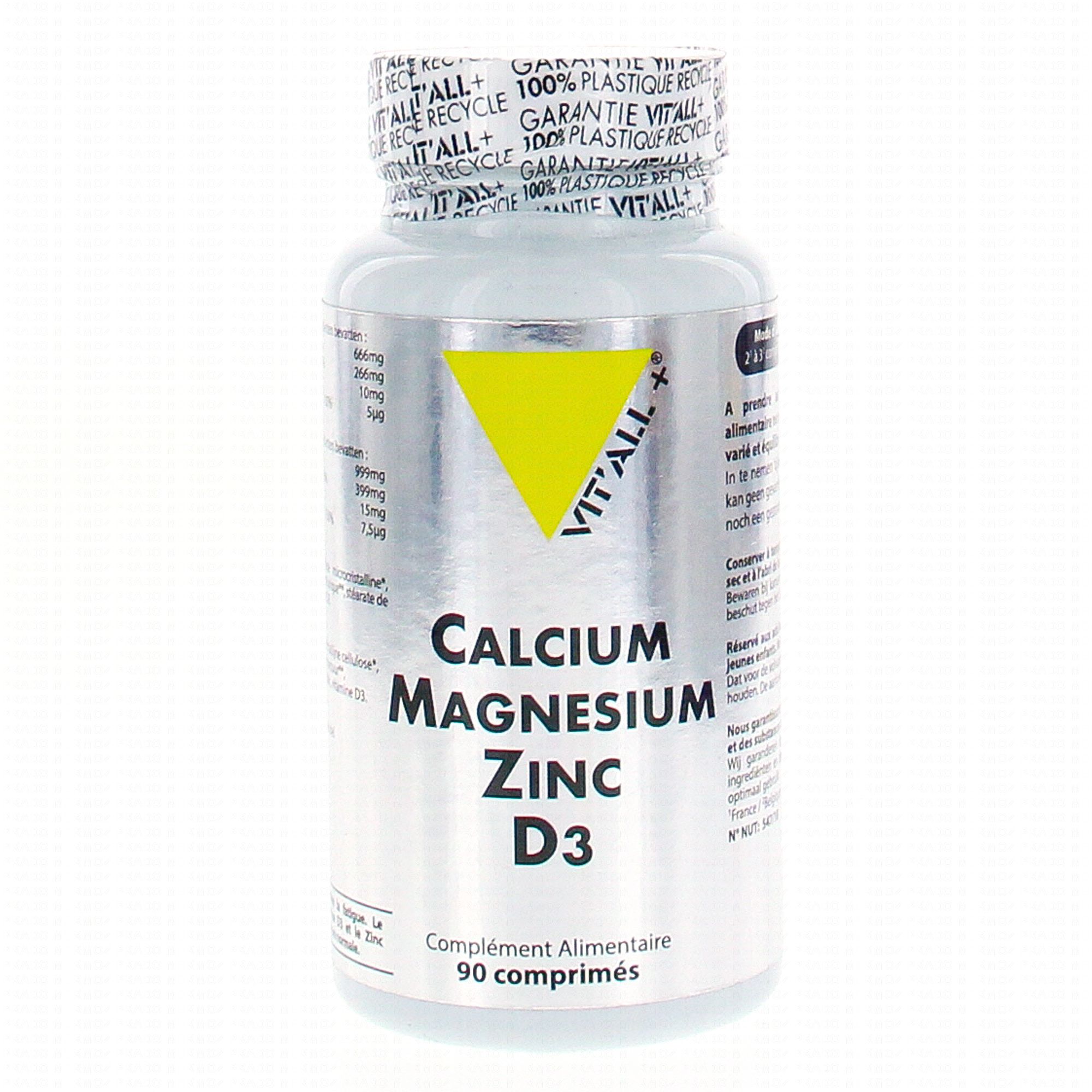 VIT'ALL+ Calcium, Magnésium, Zinc, D3 90 comprimés Parapharmacie