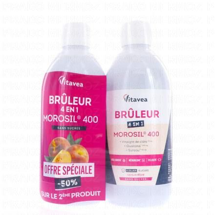 VITAVEA Brûleur 4 en 1 Morosil 400 Saveur pêche (lot de 2 x 500ml)