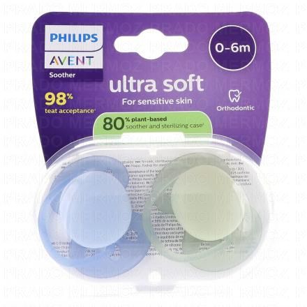 Ultra Soft - Sucettes 0-6 mois bleue / verte
