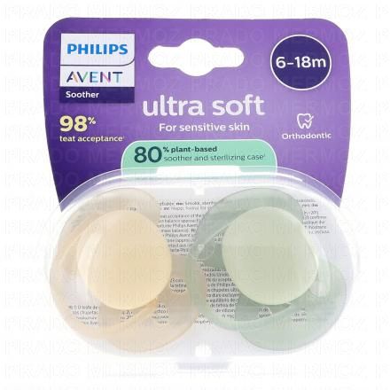 AVENT Ultra Soft - Sucette 6-18 mois (beige / verte)
