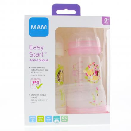 MAM Easy Start Anti-Colique biberon débit 2 260ml (lot de 2 rose et blanc)