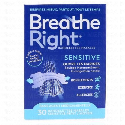 BREATHE RIGHT Bandelettes nasales nez congestionné sensitive petit/moyen (30 bandelettes)