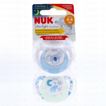 NUK Starlight Jour/nuit - Sucettes 0-6 mois x2 (koala)