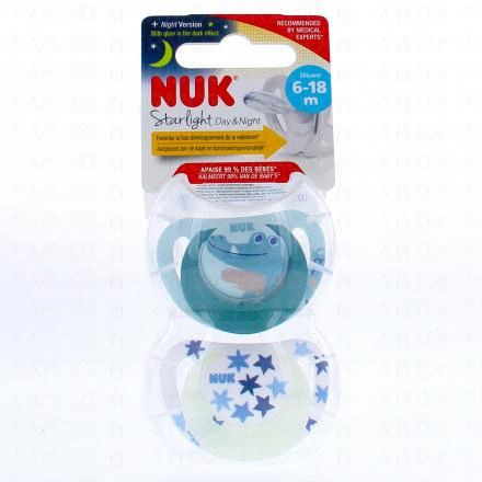 NUK Starlight Jour/nuit - Sucettes 6-18 mois x2 (crocodile bleu)