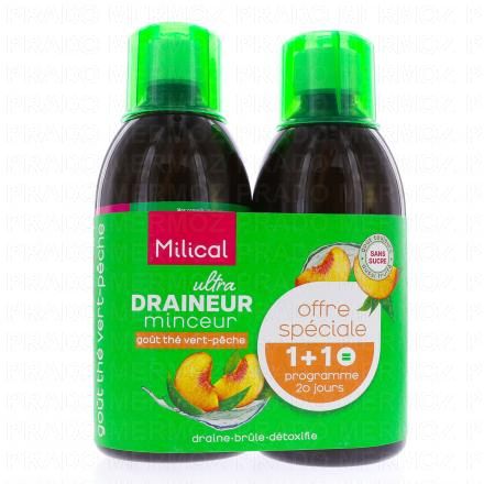 MILICAL Draineur goût thé vert/pêche lot de 2 x 500ml