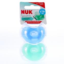 NUK Sensitive Sucettes 6-18 mois x2 bleu