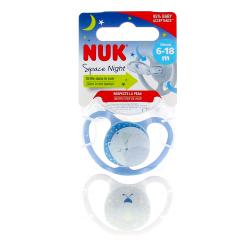 NUK Space Night Sucettes perfectionnées 6-18 mois x2 bleu
