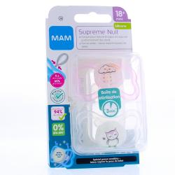 MAM Supreme Nuit - Sucettes +18mois x2 Rose/Blanc n°38