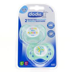 DODIE Sucettes anatomiques silicone 0-6 mois lot de 2* planet n°a83