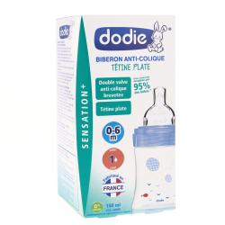 DODIE Biberon Sensation+ anti-colique tétine plate 0-6mois 150ml bleu