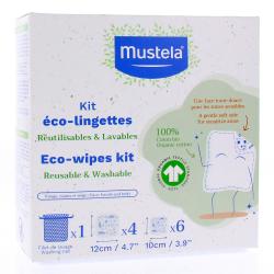MUSTELA Kit éco-lingettes réutilisables et lavables 10 lingettes avec filet