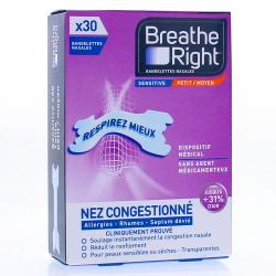 BREATHE RIGHT Bandelettes nasales nez congestionné sensitive 30 bandelettes