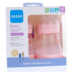 MAM Easy Start Anti-Colique biberon débit 1 160ml lot de 2 rose couleur de la nature