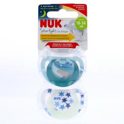 NUK Starlight Jour/nuit - Sucettes 18-36mois x2 crocodile bleu