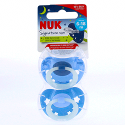 NUK Signature night - Sucettes x2 6-18mois bleu