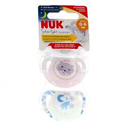 NUK Starlight Jour/nuit - Sucettes 0-6 mois x2 chat