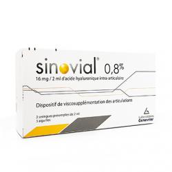 SINOVIAL  0.8%/16mg /  2ml d'acide hyaluronique  3 seringues préremplies de 2ml