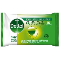 DETTOL Lingettes désinfectantes mains et surfaces x15