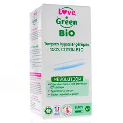 LOVE & GREEN Tampons Hypoallergéniques Super bio 14 tampons avec applicateur