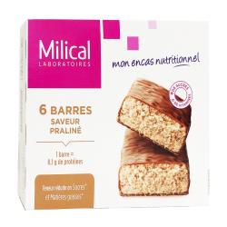 MILICAL Barres minceur hyperprotéinées goût praline x 6